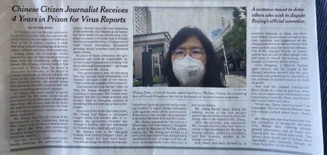 Julie Tang, Giudice della C.S. USA, commenta la questione della “giornalista” Zhang Zhan.&nbsp;(Traduzione)