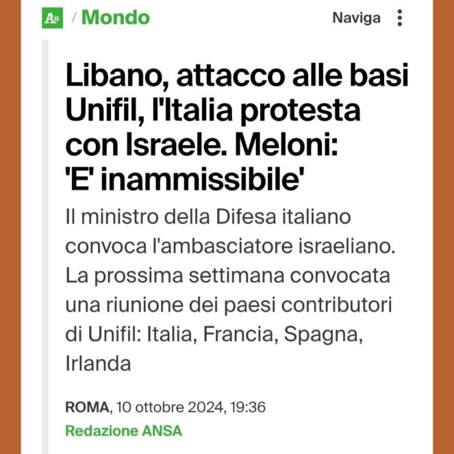 Attacco israeliano al contingente italiano. Meloni: “inammissibile”.